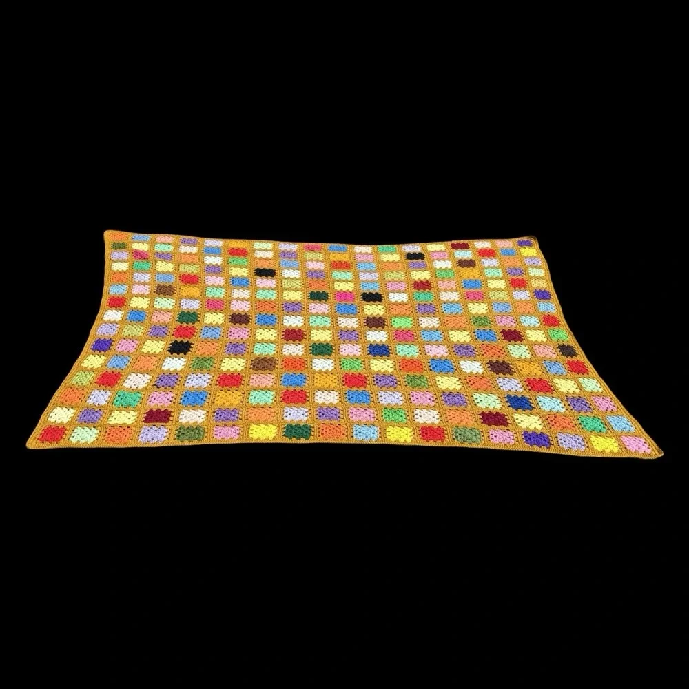 VTG Granny Square Afghan Hand Crocheted Blanket Throw Cottage Core 70 x 82